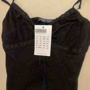 Brandy Melville Black Lace-Edged Spaghetti Strap Cami